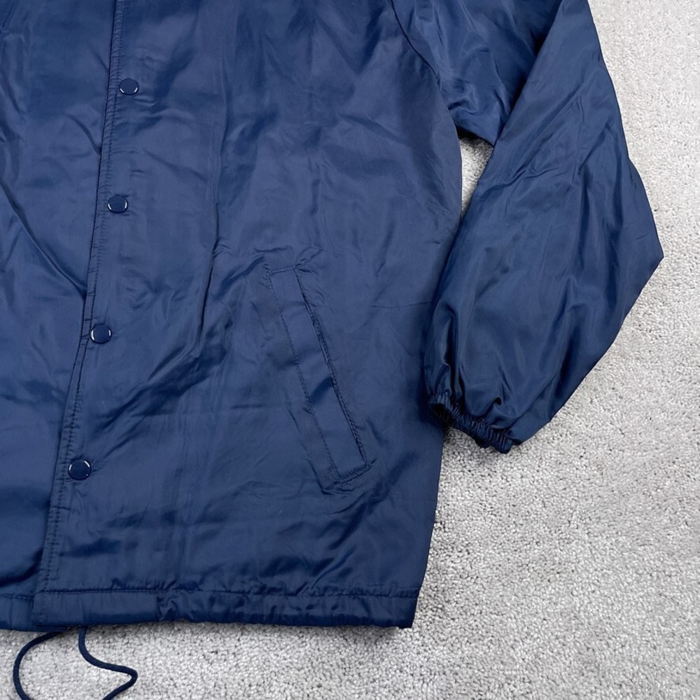 VINTAGE Cheetah Jacket Mens Medium Blue Warm Up Lined Satin Windbreaker 80s - Picture 3 of 14